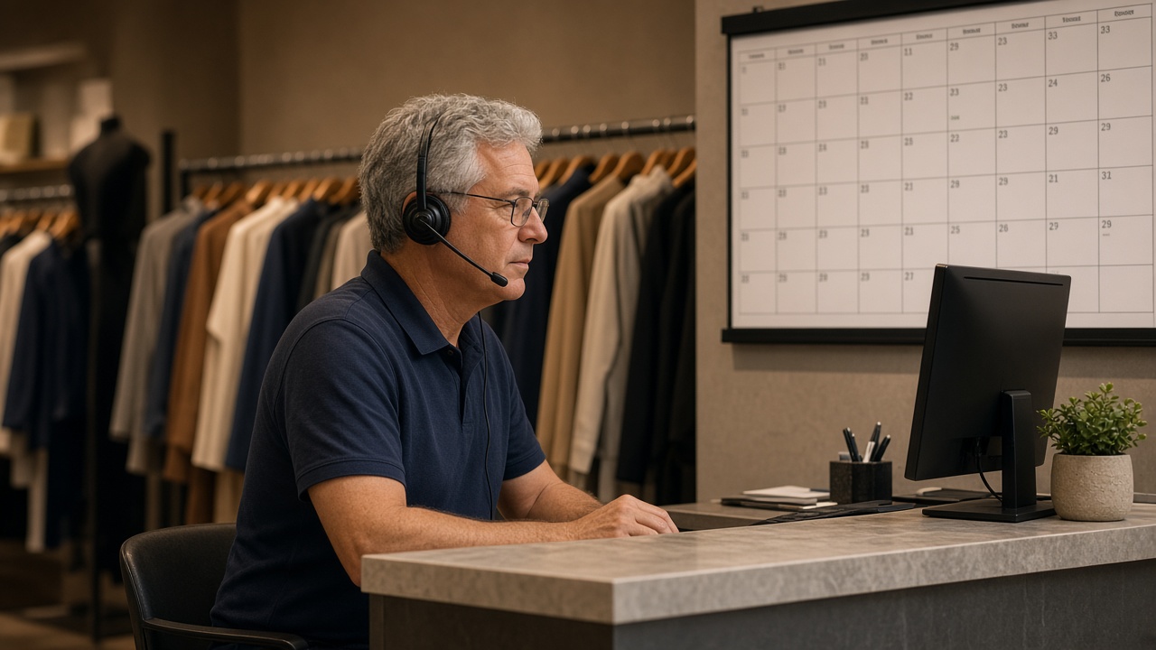 An administrator at a boutique reception desk