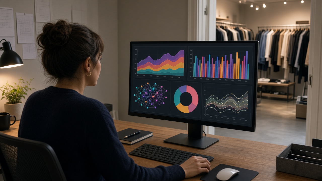 A retail analyst reviewing sales and inventory charts