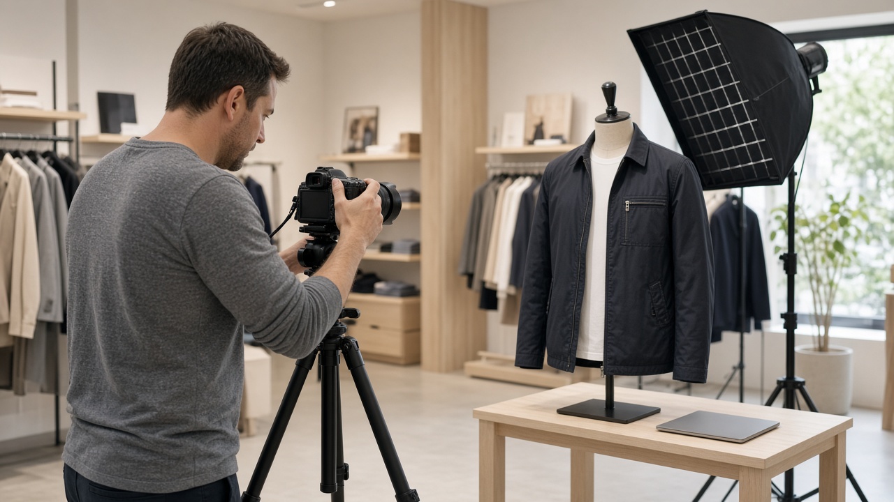 A photographer capturing a jacket for an online product listing